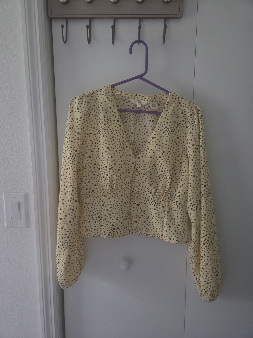 Levi's Yellow Long-Sleeve Polka Dot V-Neck Blouse